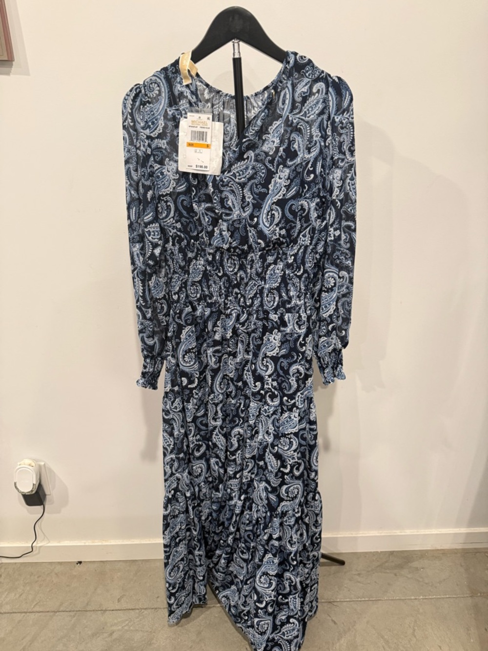 MICHAEL Michael Kors Blue Paisley Long-Sleeve Maxi Dress with Side Slit - Picture 4 of 5